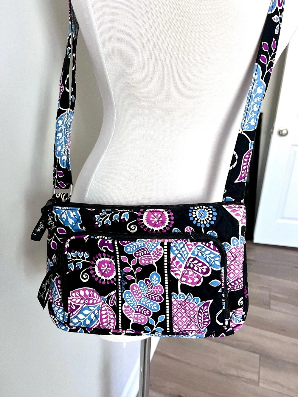 Vera Bradley Alpine Floral Crossbody Bag with Pink & Blue Accents